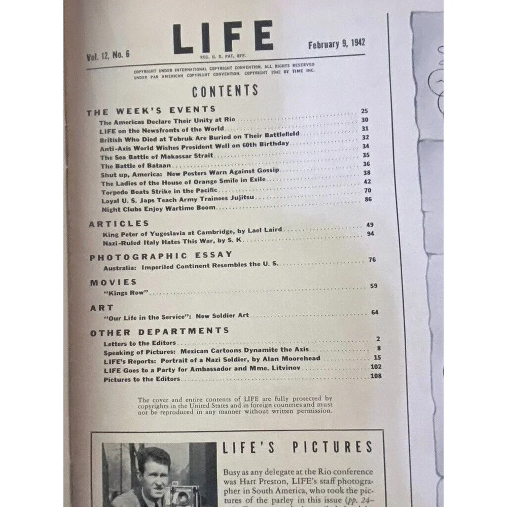 LIFE Magazine February 9 1942 Versailles Chorus WWII Australia Bataan Vintage
